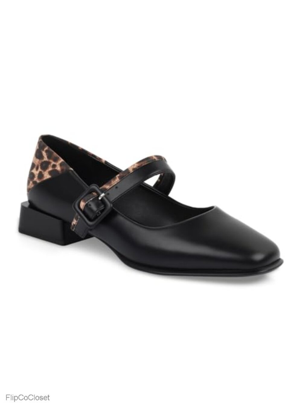 Mary Jane Pumps Square Toe Block Heel Leopard Print Strap Dress Shoes